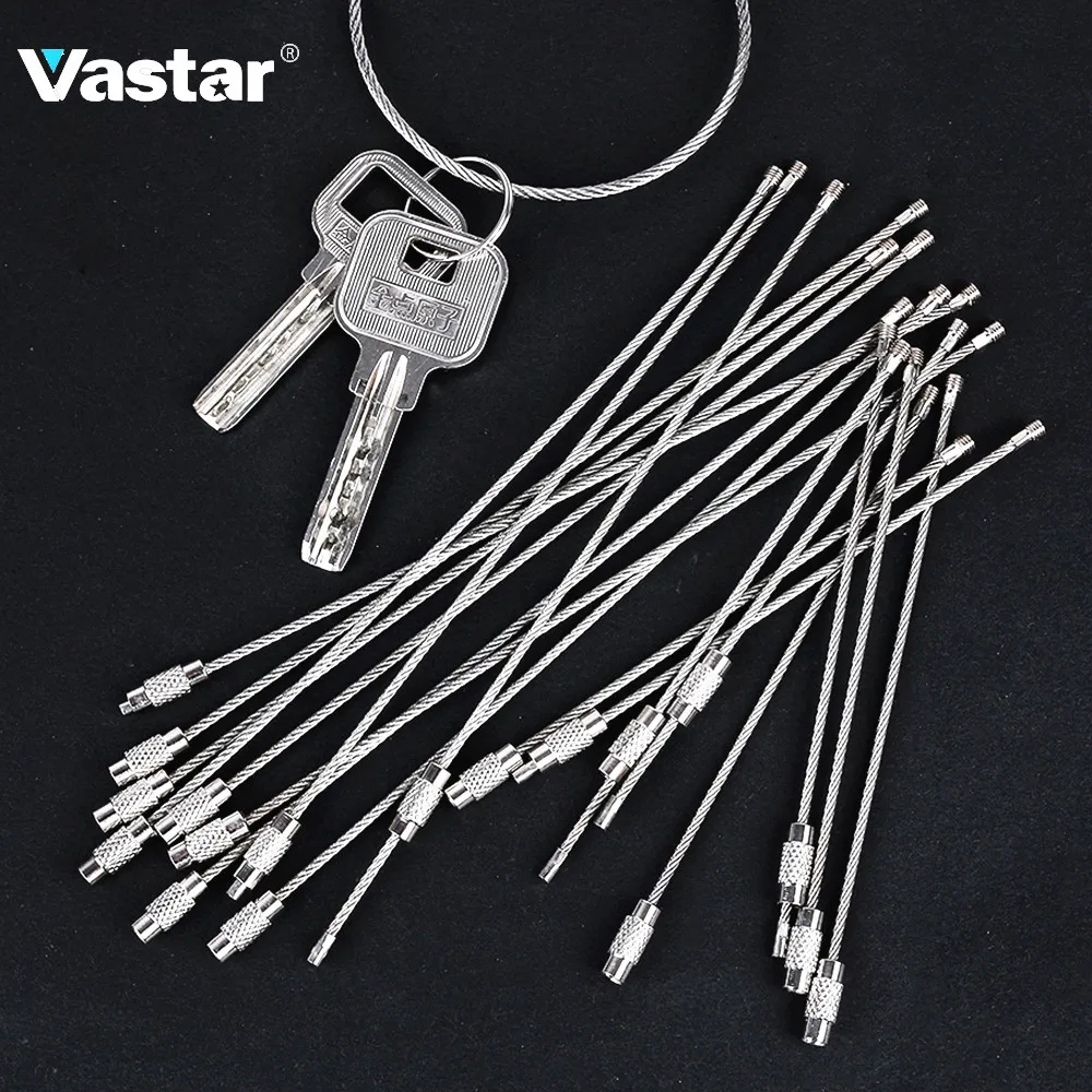 Vastar 10 шт. 10 см 20 см Брелок тег веревка из нержавеющей стали EDC провод кабель петля винт устройство блокировки кольцо брелок ручной инструмент