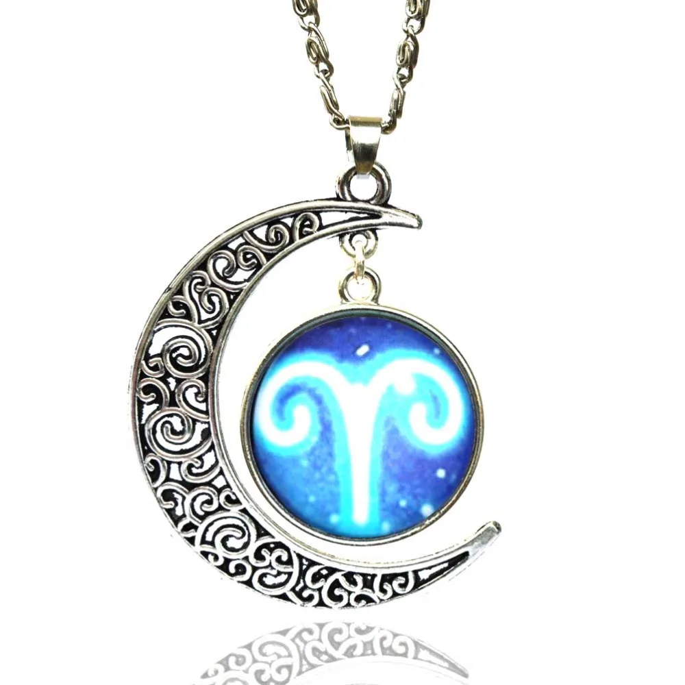 Glass Zodiac Sign Pendant Chain Necklace Constellation Womens Jewelry | Украшения и аксессуары