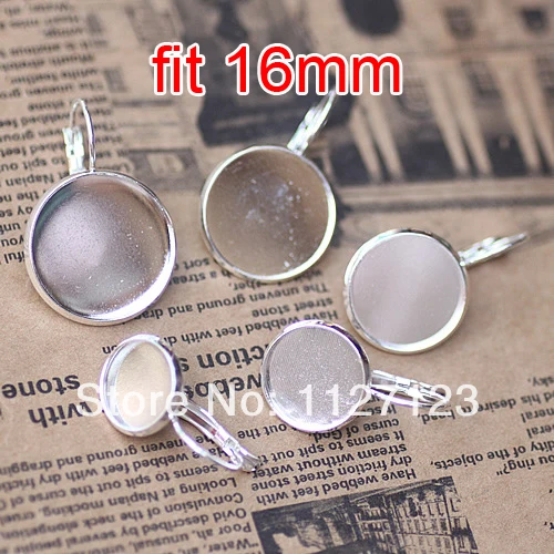 Free ship! Silver Plated 500piece 16mm Round Cabochon Setting Stud Leverback Hook Stud Earing blanks and base trays bezel