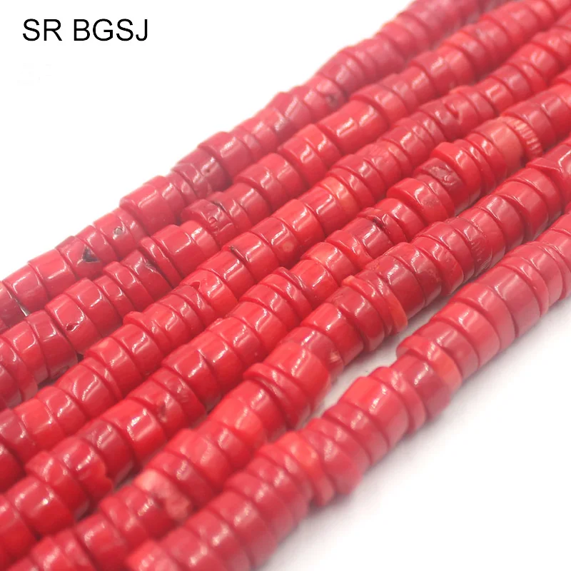 Бесплатная доставка 4 5x10 12 мм Rondelle Keshi Sea Bamboo Red Coral Spacer Свободные бусины для