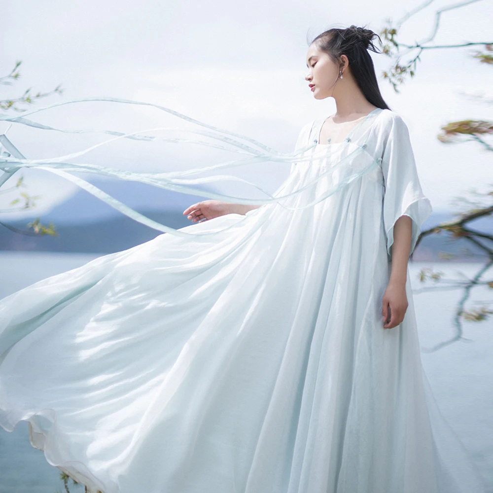 

IRINAW669 new arrival summer 2018 vintage a line large bottom three quarter sleeve long maxi soft chiffon dress women