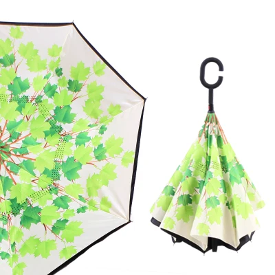 Drop shipping Windproof C-type Folding reverse umbrella hands-free rain/sun women/men outdoor double Layer Inverted zizihua - Цвет: lvying