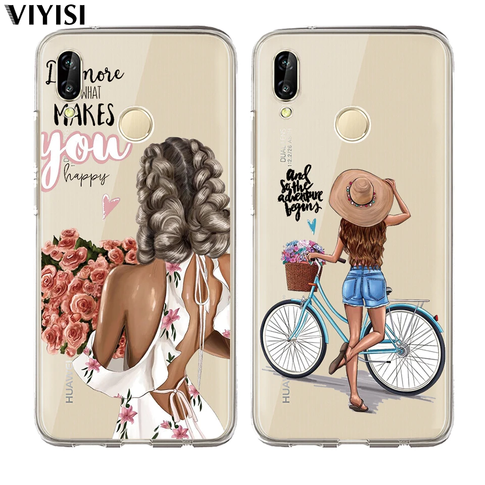 For Huawei Mate 20 Pro X P20 P10 Plus P8 P9 Lite 2017 PSmart Coque Etui Luxury Black Brown Hair Baby Mom Girl Princess Case |