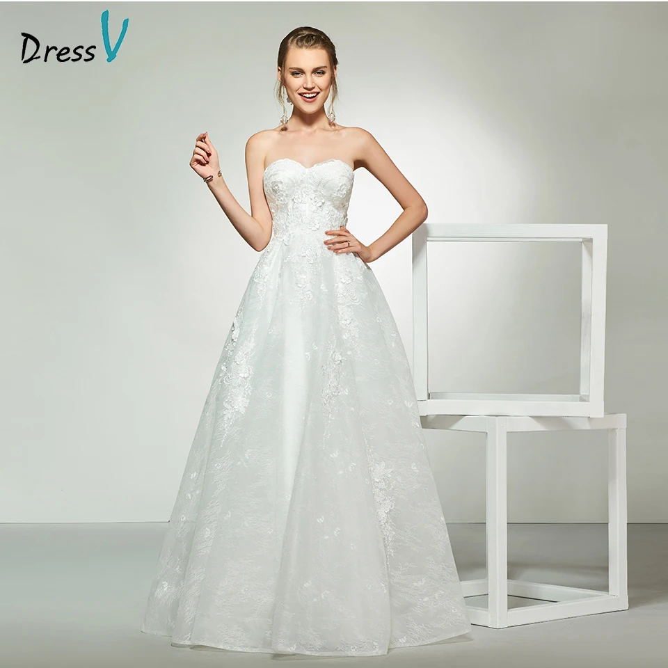 

Dressv elegant ivory strapless a line sleeveless lace zipper up wedding dress floor length simple bridal gowns wedding dresses