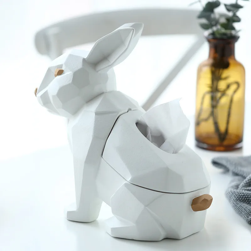 Creative Geometry Rabbbit Tissue Holder Cassette Paper Pumping Tray Living Room Coffee Table Decoration Rabbit Best Gift | Дом и сад
