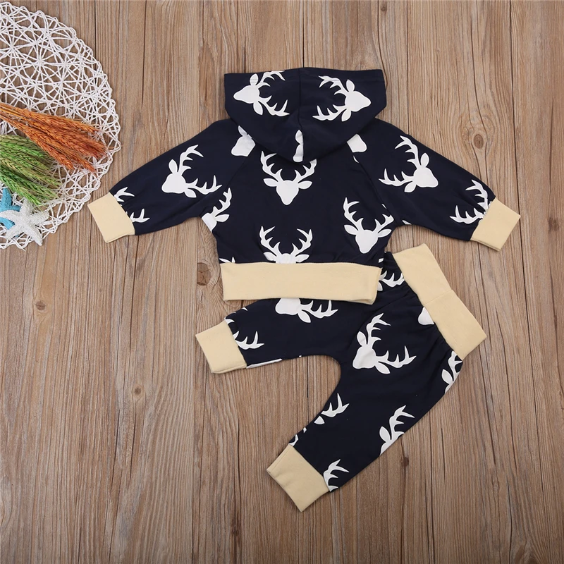 Pudcoco/теплая хлопковая Осенняя толстовка с длинными рукавами и принтом оленя для