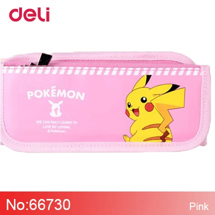 66730-PINK Deli Pokemon, Большой Вместительный Чехол-карандаш на молнии, канцелярские принадлежности, студенческий мультяшный Пикачу, Канцелярия, пенал, сумка для хранения - Цвет: 66730-PINK