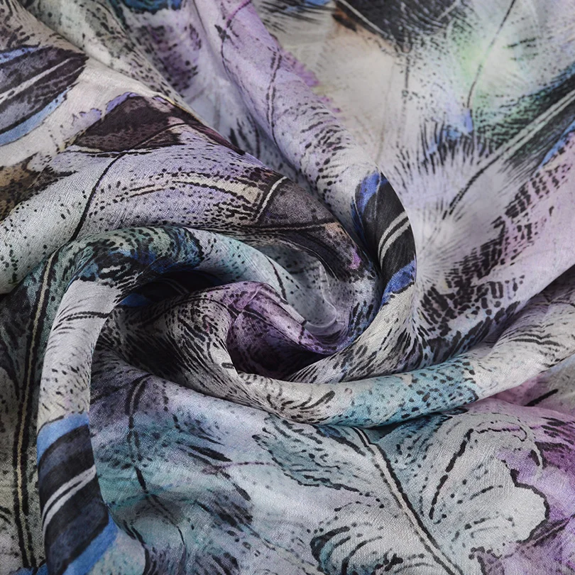 Женский Длинный пляжный шарф BYSIFA фиолетовый или серый из 100% чистого шелка