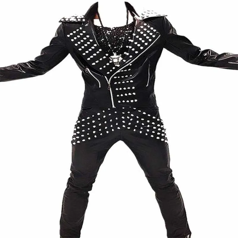 Idopy мужская куртка из искусственной кожи с заклепками вечерние сценические