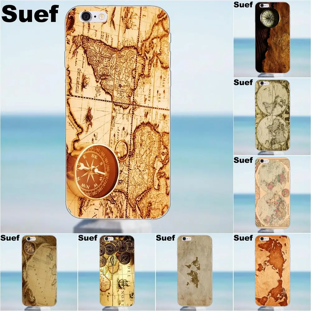 Suef TPU чехол карта мира Винтаж для iPhone 4 4S 5 5S 5C SE 6 6S 7 8 Plus X Samsung Galaxy A3 A5 J1 J3 J5 J7 2016 2017|for