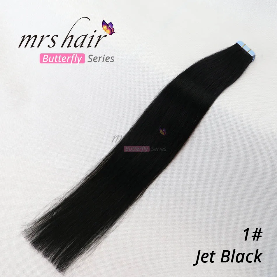 #1 MRSHAIR, 12 дюймов, пряди человеческих волос для наращивания, прямые волосы remy на клейкой ленте, искусственная кожа, уток, невидимый, 20 шт - Цвет: #1