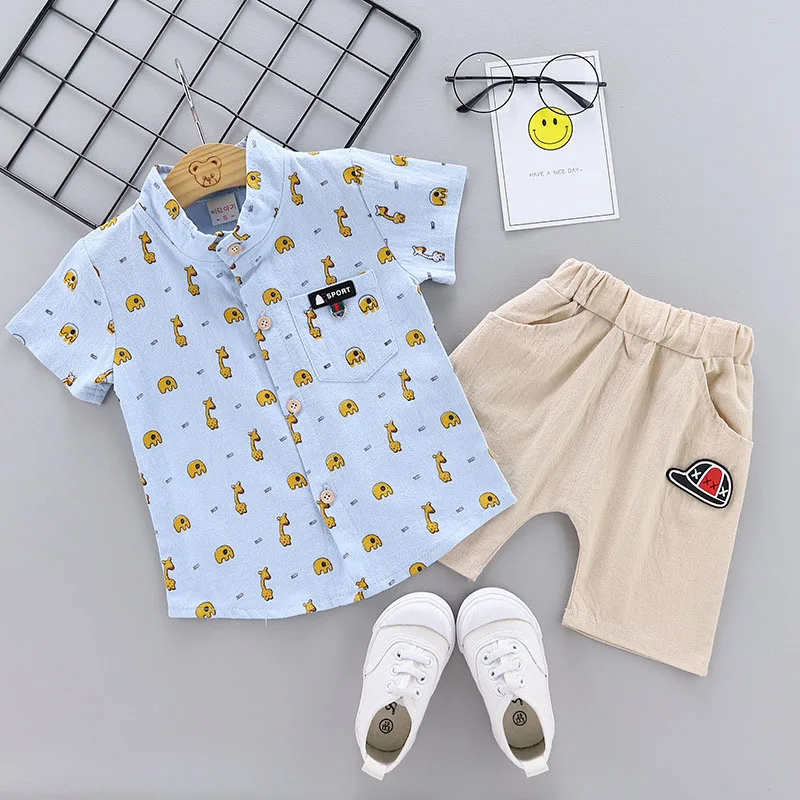 Newborn Baby Boy Clothes Set Toddler Boys Summer Elephant Giraffe Printed Active T-shirt+Pants 2pcs Sport Suit kids Tracksuit |