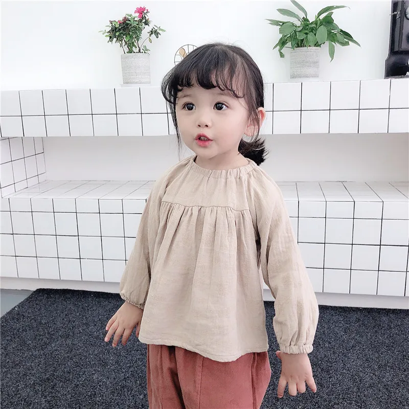 Хлопковые блузки для маленьких девочек топы с длинными рукавами рубашки летняя