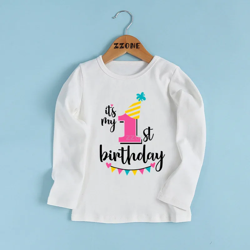 whiteA Футболка с надписью «Happy Birthday» и цифрой 1-9 для девочек одежда с длинными рукавами для малышей Детская забавная футболка в подарок на день рождения с цифрами LKP2432 - Цвет: whiteA