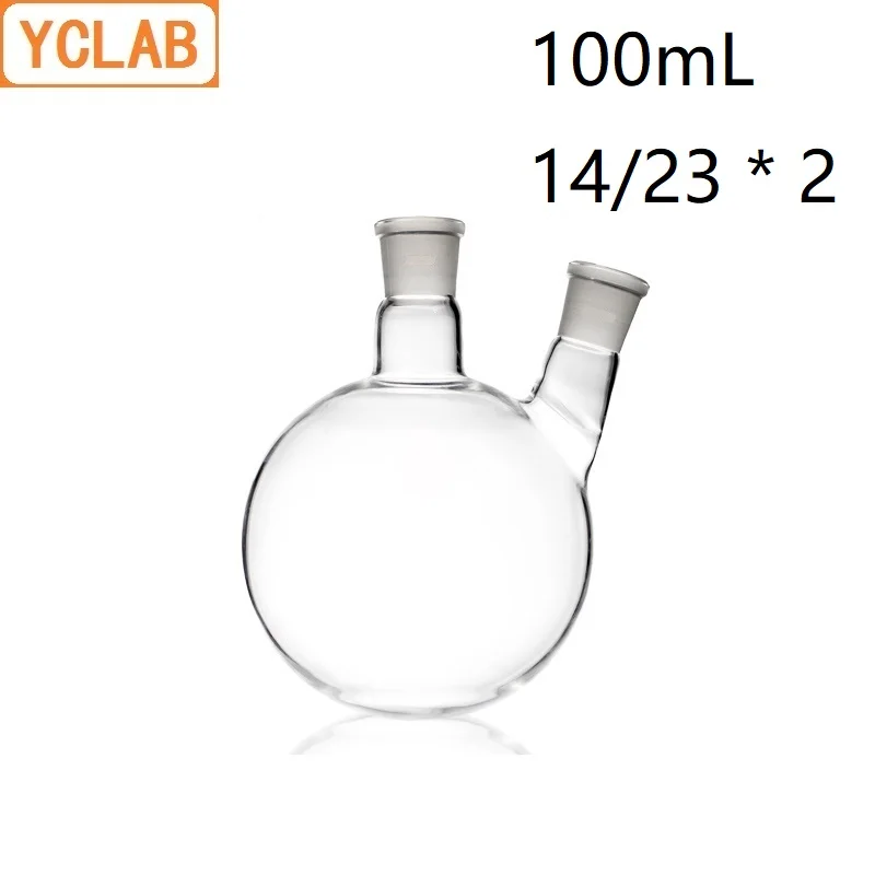 Колба для дистилляции YCLAB 100 мл 1423, косая форма, с двумя горлышками, стандартное шлифованное горлышко, Дистилляция с круглым дном (art.: 7aa2f6c0e) - 7aa2f6c0e