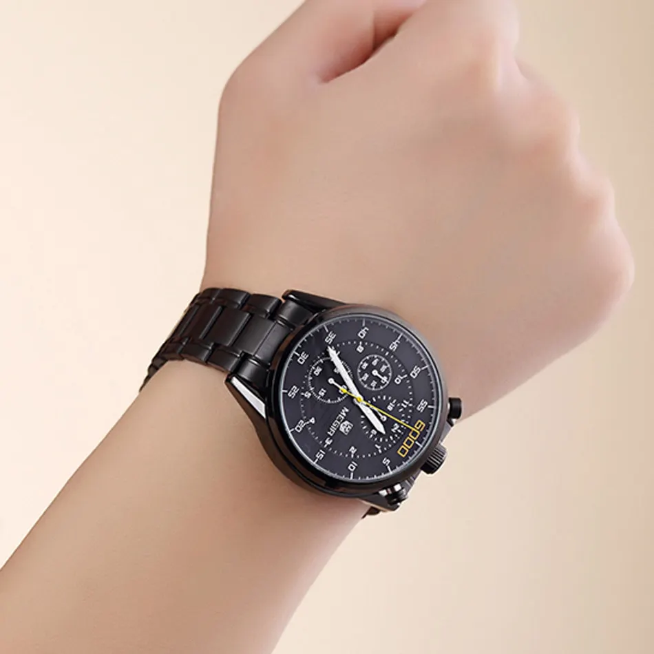 Megir черные часы лучший бренд роскошных мужчин полный стали хронограф 6 руки 24 ч.