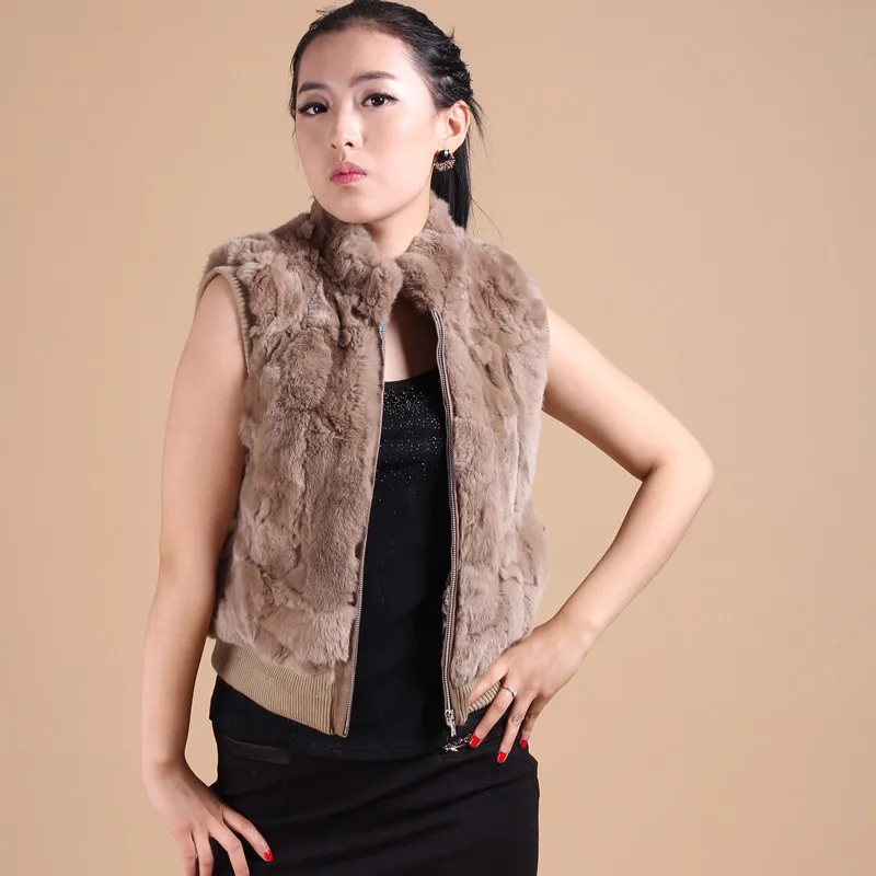 Жилет на молнии из натурального кроличьего меха женский короткий жилет с