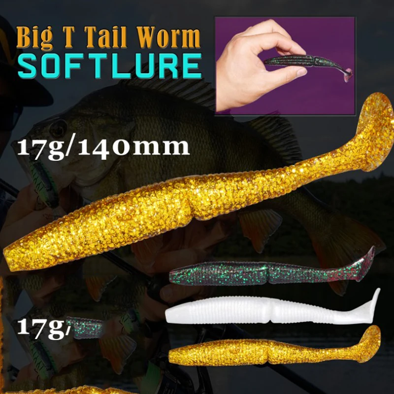 T-Tail Fish 17g 140mm Soft Fishing Lure 3Pieces/Lot Bait 3 Colors with Scales 3D Eyes Lake River Shad | Спорт и развлечения