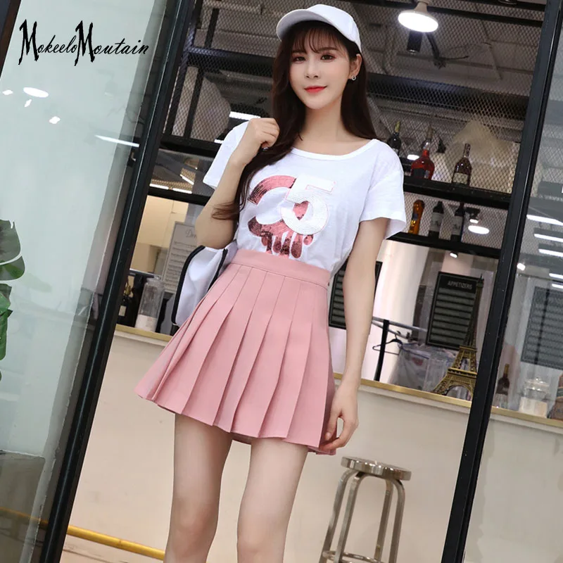 Женская уличная мини юбка Harajuku Летняя короткая черная/Розовая/белая/серая с