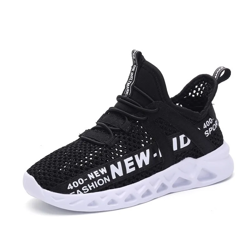black and white Детские кроссовки для бега; летняя спортивная обувь; Tenis Infantil; корзина для обуви для мальчиков; легкая дышащая сетка для девочек; Chaussure Enfant - Цвет: black and white