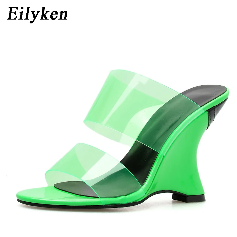 Eilyken/женские босоножки на танкетке; цвет флуоресцентный, зеленый; пикантные прозрачные босоножки из ПВХ на высоком каблуке с открытым носком; вечерние босоножки
