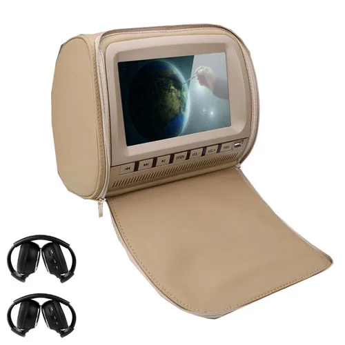 Beige With Headphone Автомобильный dvd-плеер подголовник с застежкой-молнией 9 дюймов 800*480 TFT ЖК-экран поддержка IR/FM передатчик/USB/SD/динамик/игра/MP5 плеер - Цвет: Beige With Headphone