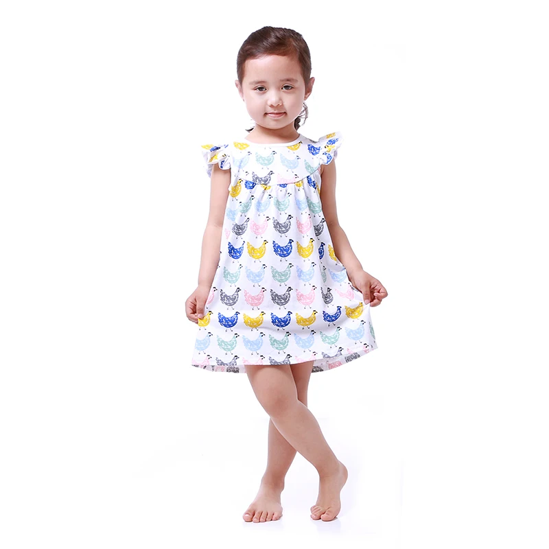 Оптовая продажа бутиковое платье из курицы модное Хлопковое с коротким рукавом