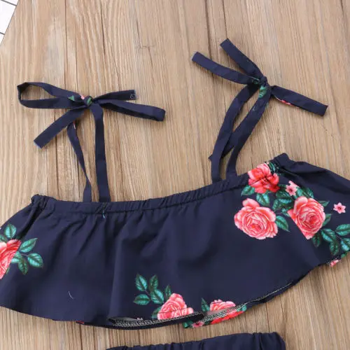 Модная детская одежда с цветочным рисунком для маленьких девочек Топ блузка