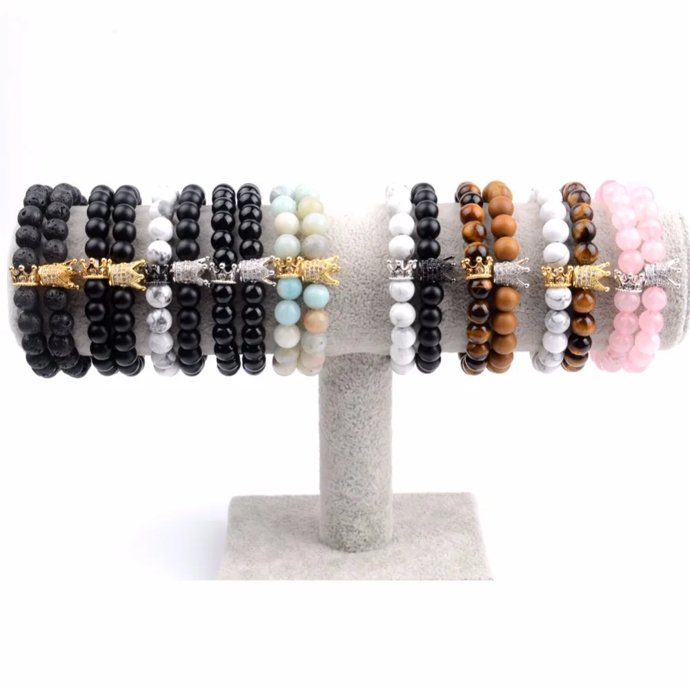 2 шт./компл. натуральный черный белый камень бисера пара дистанционный браслет 2018