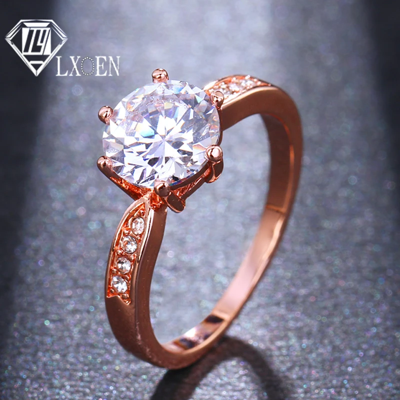 LXOEN AAA Zircon Engagement Rings for Women Rose Gold Color Wedding Female Austrian Crystals Jewelry Top Quality | Украшения и
