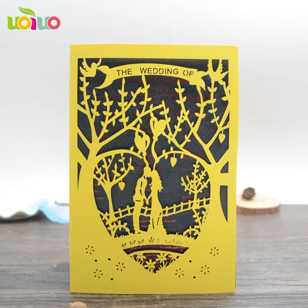 

free shipping 50set inc55 Creative Hollow Laser Cut Business Party couple Invitations Card Decoration Romantic Wedding Supply