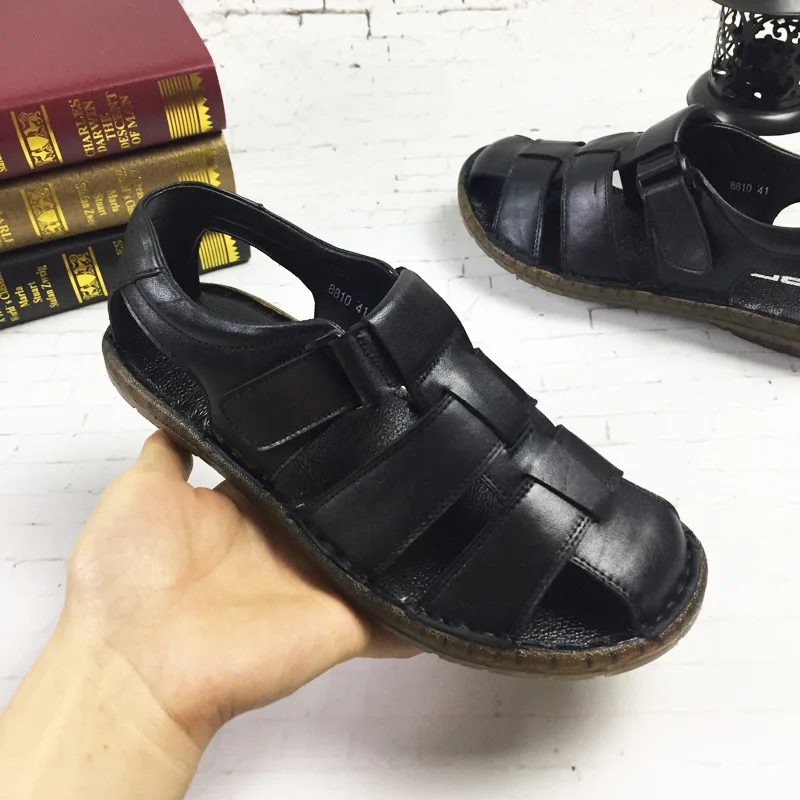 2017 Новый высокое качество Натуральная Кожа Мужчины Сандалии Черный Коричневый