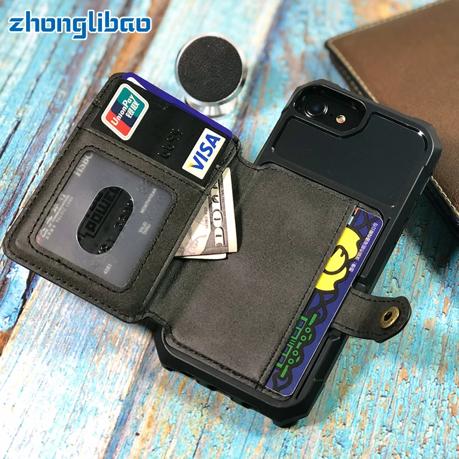 Противоударный чехол для Iphone 8 7 6 6s Plus кожаный бумажник держатель кредитных карт