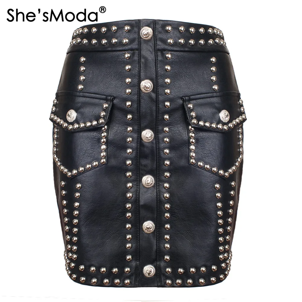 She'sModa женские вечерние мини юбки с заклепками из искусственной кожи на