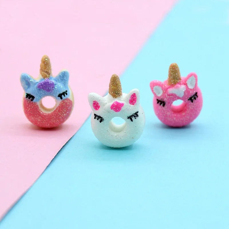 10 шт./лот миниатюрные кабошоны из смолы Kawaii Единорог пончик плоские для украшения