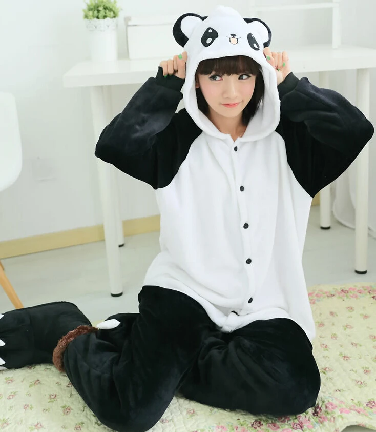 Мультфильм для взрослых унисекс kigurums зима Аниме Пижамы Panda Косплэй Костюм Пижама