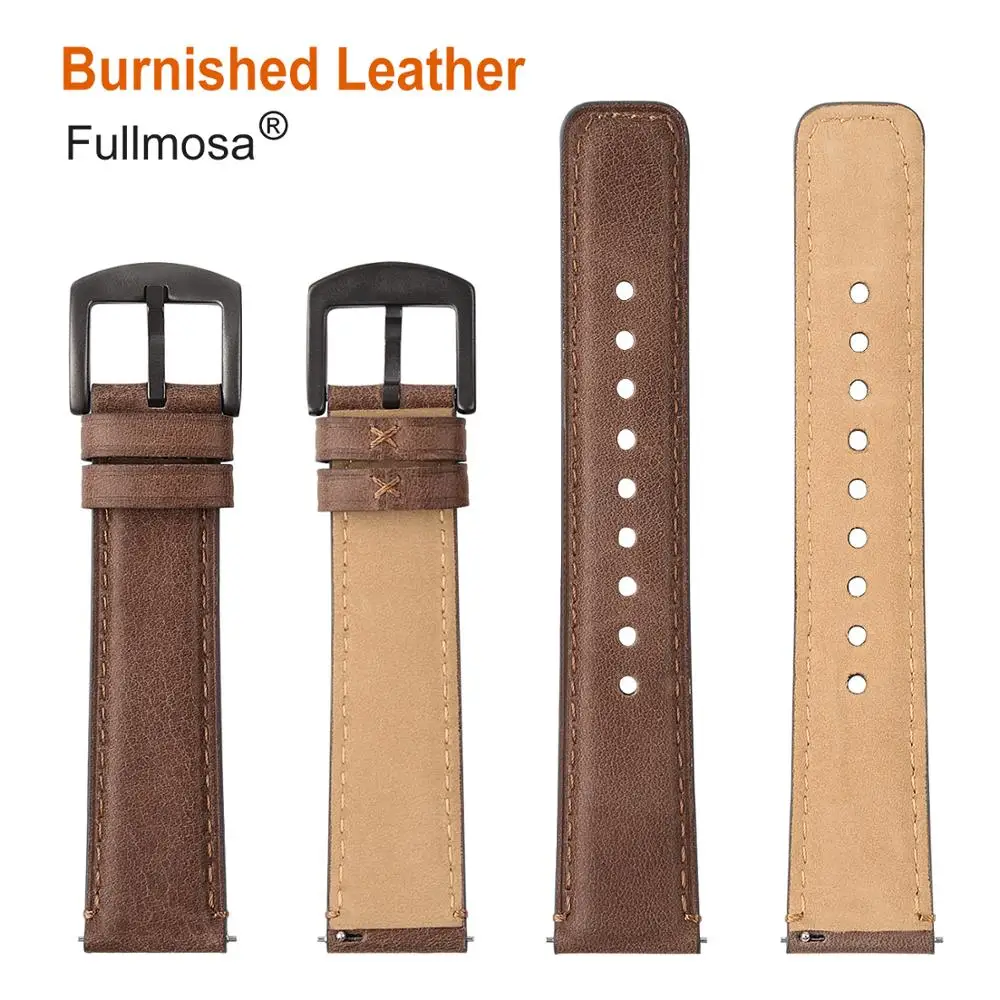 Fullmosa Yola 4 цвета из блестящей черной кожи, ремешок для наручных часов старинный браслет быстроразъёмное соединение ленточная 18 мм/20 мм/22 мм