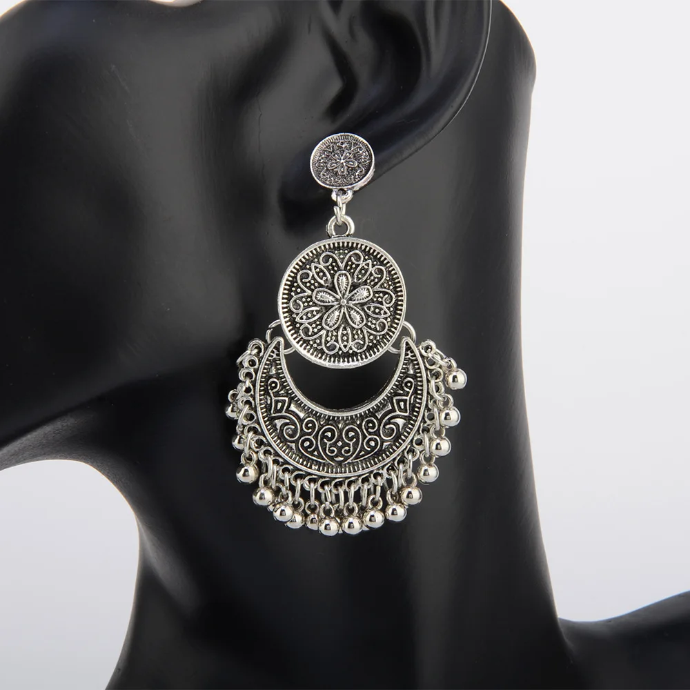 Винтажные этнические серьги Jhumka Jhumki с резным лотоса Мексика цыганские индийские