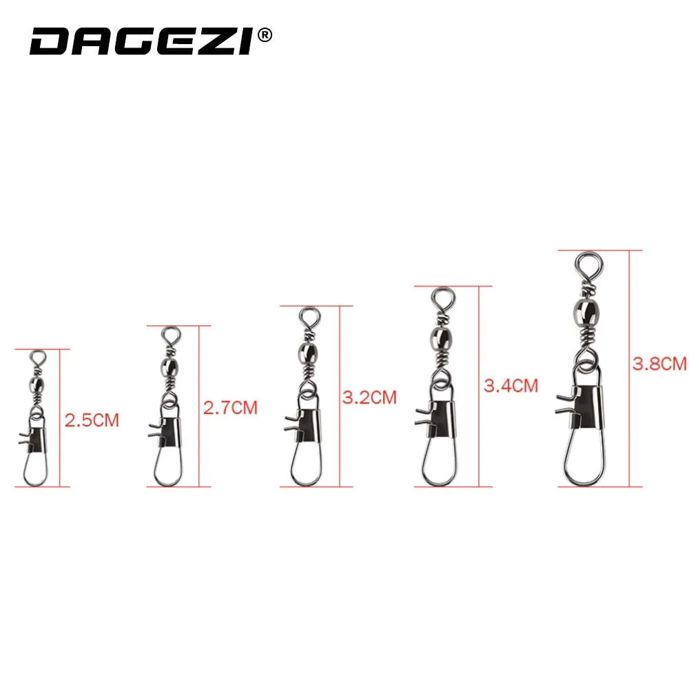 DAGEZI 100 шт./лот Вертлюги Блокировка защелка #6/#8/#10/#12/#14 рыболовный соединитель