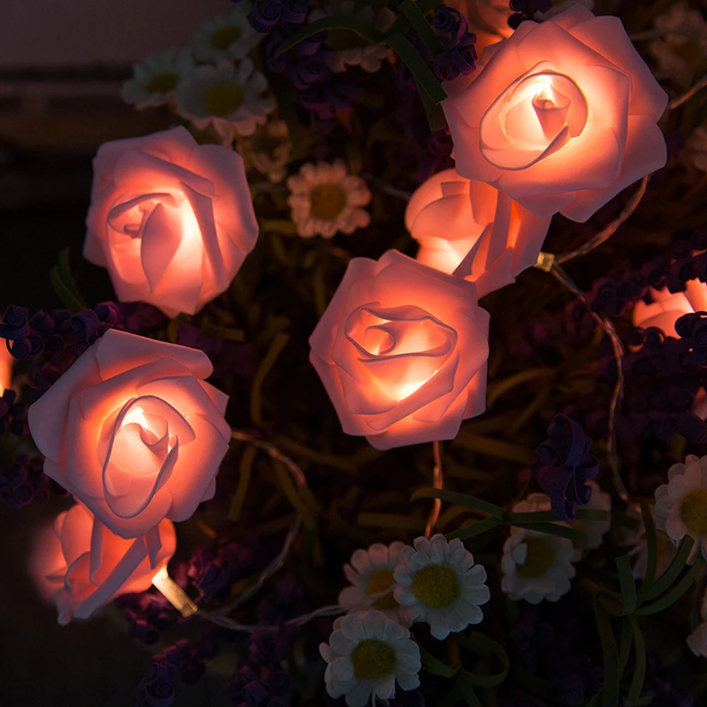 Цветочная Роза гирлянда 10/20 LED Розовый Белый Румяна цветок Свадебная вечеринка