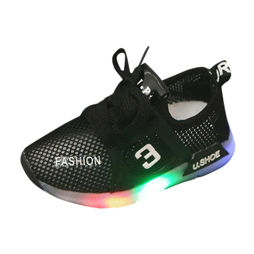 Черный Toddler Kids Baby girls shoes Mesh Breathable LED Luminous Sport Shoes Sneakers shoes with light zapatos deportivos niña#XB30 - Цвет: Черный