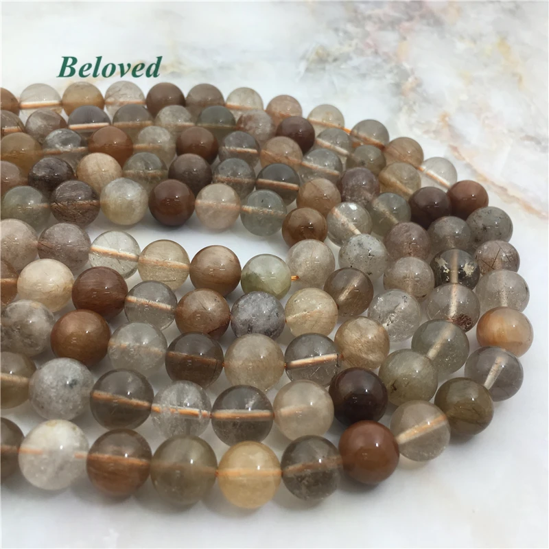 Фото Модные круглые Rutilated кварцевые бусины, гладкий Hairstone Divergent хрустальные драгоценные камни бусины для ювелирных изделий DIY, BG18113 №2