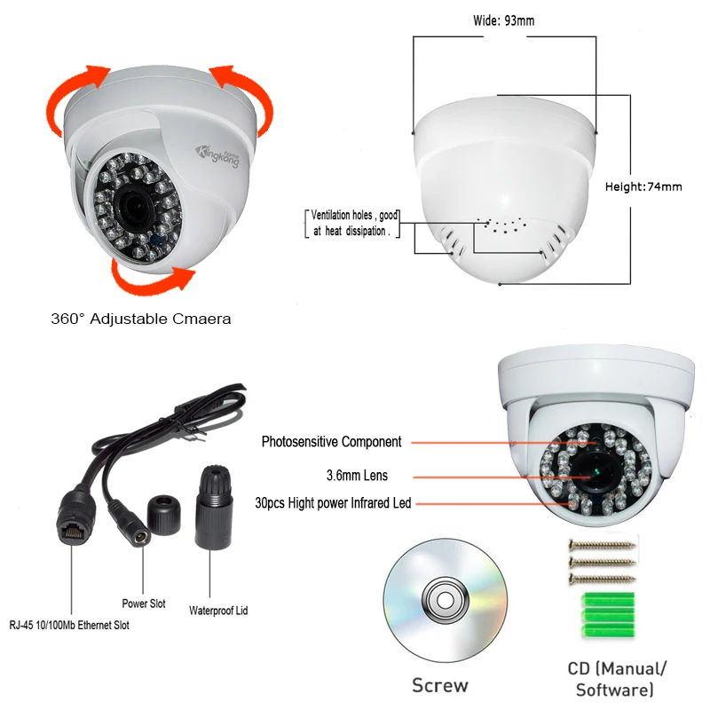 Kingkonghome IP Камера 1080 P 960 720 наблюдения Крытый ONVIF CCTV купольная ip камера|Камеры