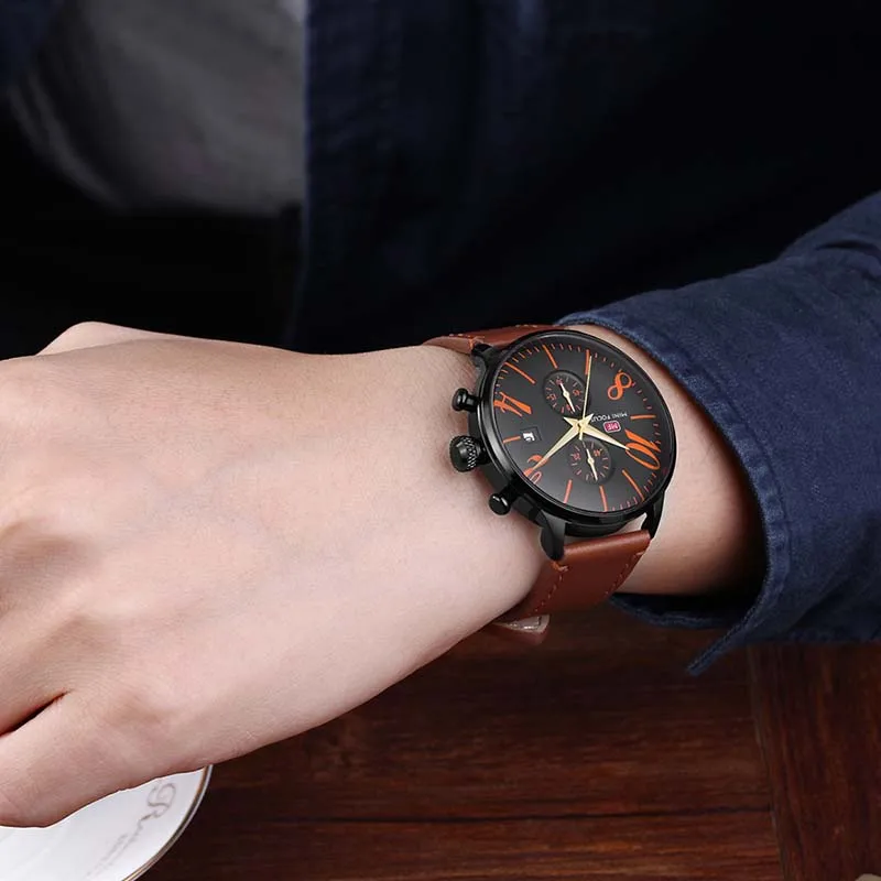 

Men's Fashion Sport Watches Quartz Analog Date Leather Strap Men Watch Waterproof Chronograph Relogio Masculino