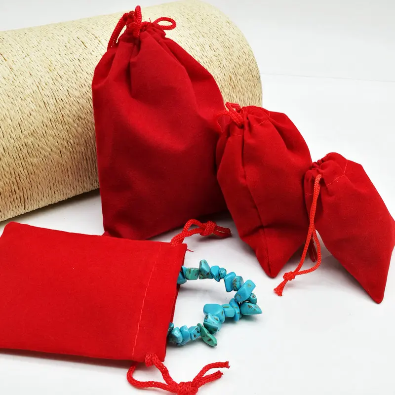 

75 PCS Three Dimensions (5 * 7 / 7 * 9 / 10 * 12 CM) Velvet Drawstring Bag Wholesale Jewelry Wedding Gift