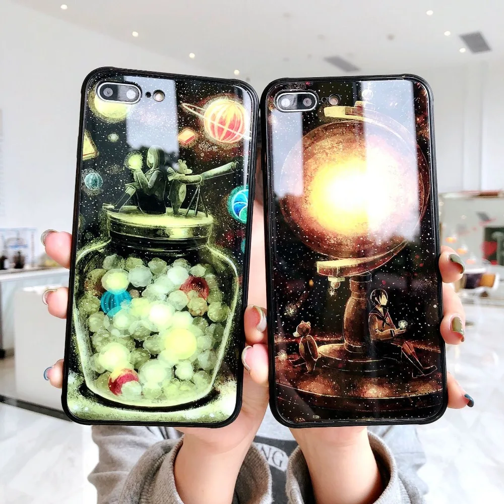 Светящийся ночью чехол для телефона Apple iPhone XS MAX XR X 6 6s 7 8 Plus стеклянная задняя