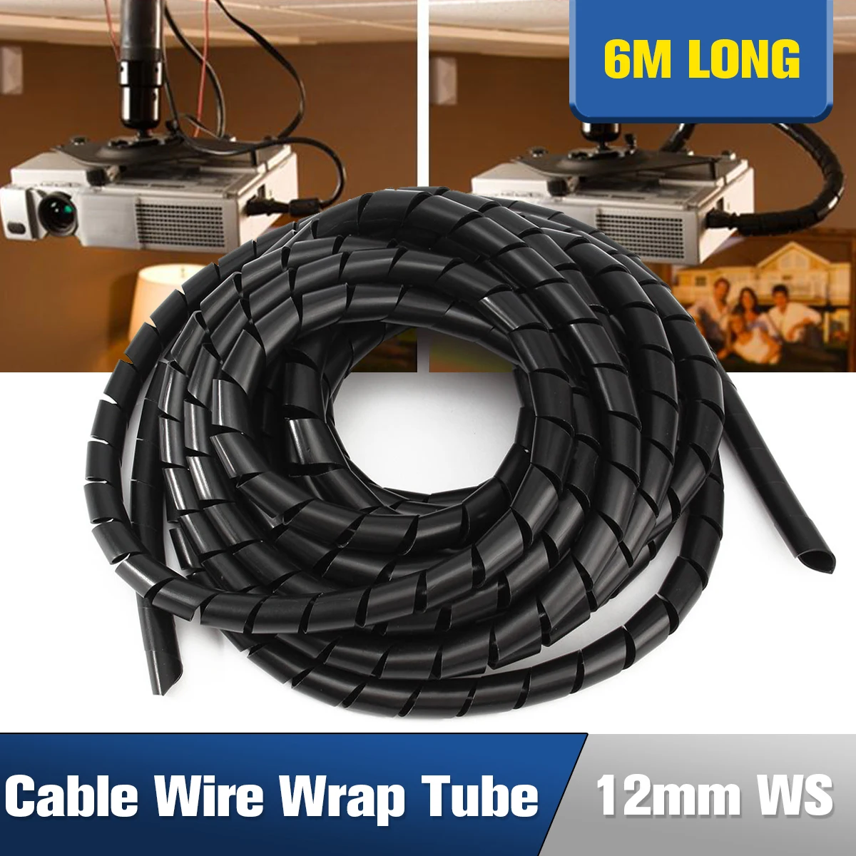 Гибкий черный кабель 6 5 м 12 мм втулка спиральный с полиэтиленовой оплеткой