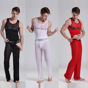 Брюки мужские, прозрачные, сексуальные, с длинным рукавом