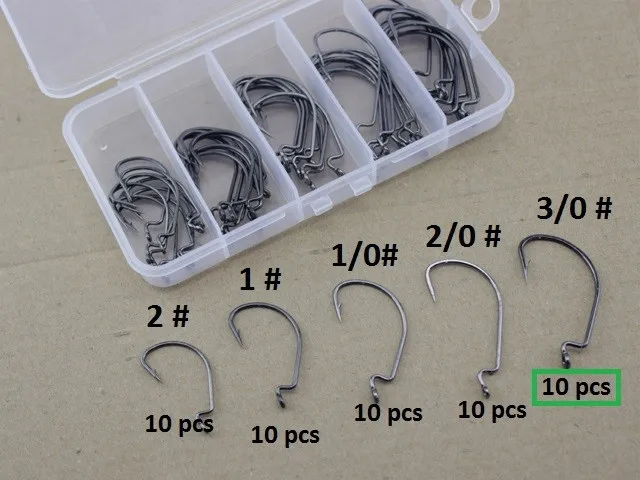 Single worm hook 50pcs soft lure fishing worm hook plastic fishing box packing