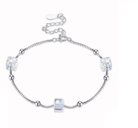 New 925 Sterling Silver Charm Beads Bracelet for Women crystal from austrian S925 bracelets Bangle Fine Jewelry girl Gift |